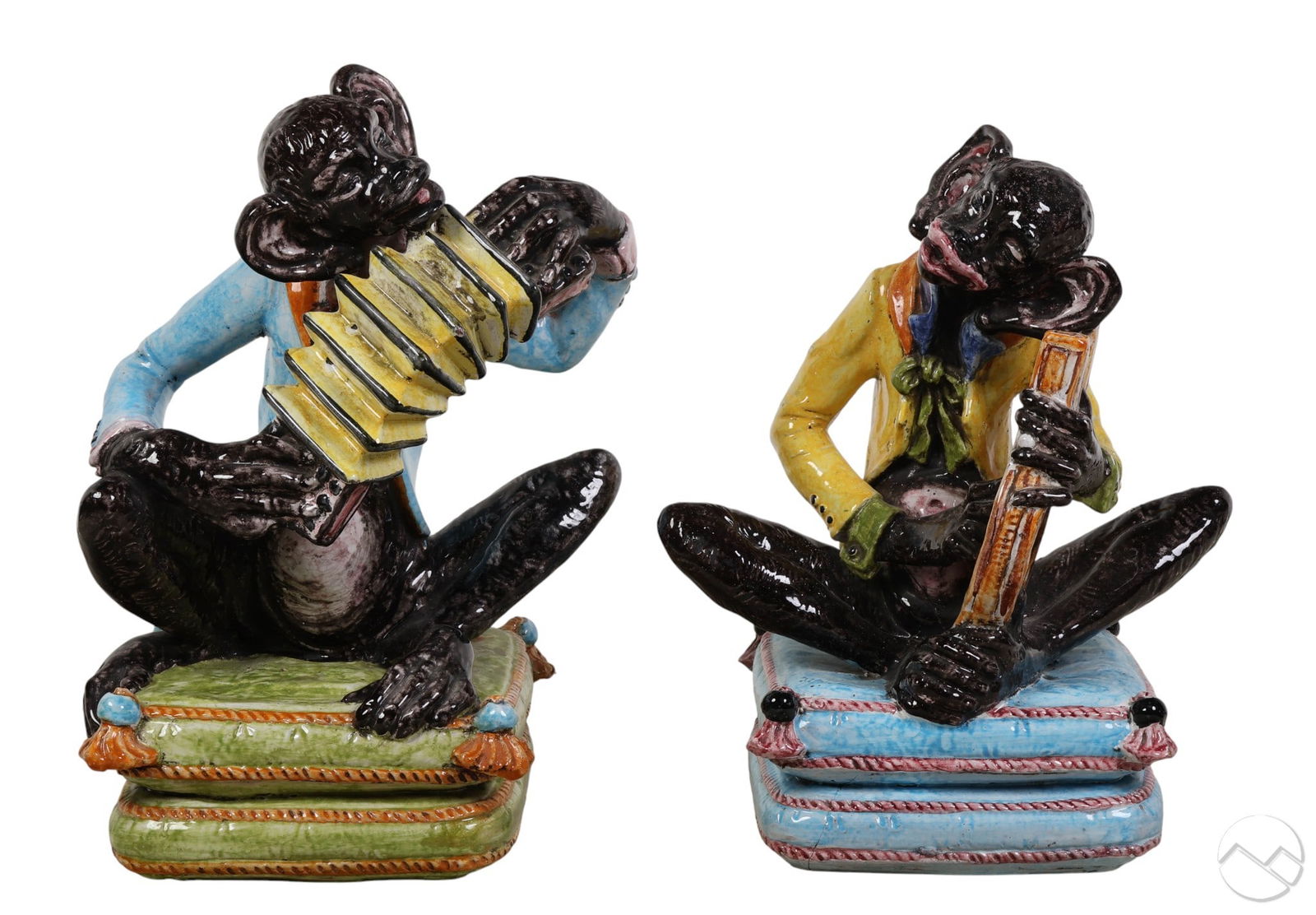 Pair Italian Majolica Terracotta Monkey Musicians (1 of 7)