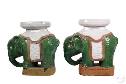 Terracotta Glazed Pair Elephant Garden Seats Italy