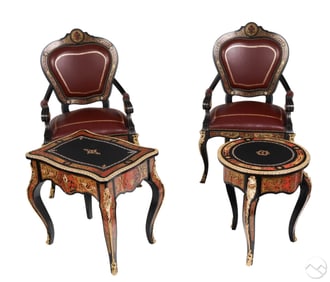 French Boulle Style Chairs and Two Tables 4pc LOT