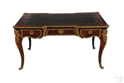 French Antique Boulle Style Marquetry Writing Desk