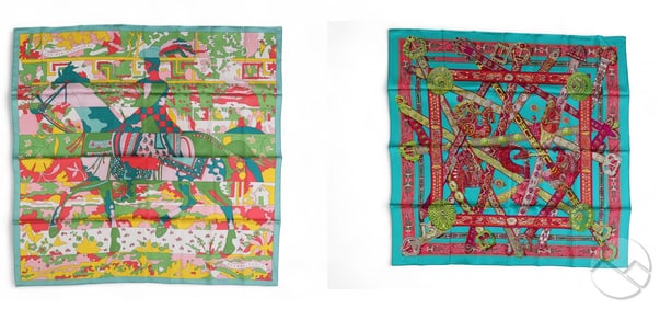 Hermes Cavaliers and Songe Licorne Silk Scarf LOT