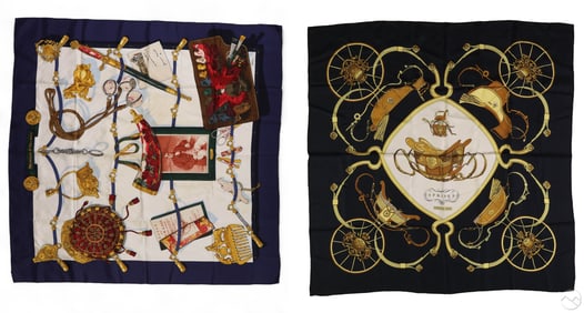 Hermes Paris Spring and Memoire Silk Scarf 2pc LOT