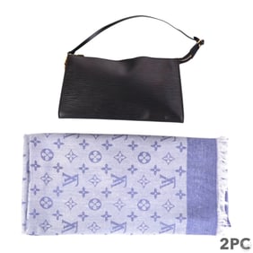 Louis Vuitton Black Epi Pochette and Scarf 2pc LOT