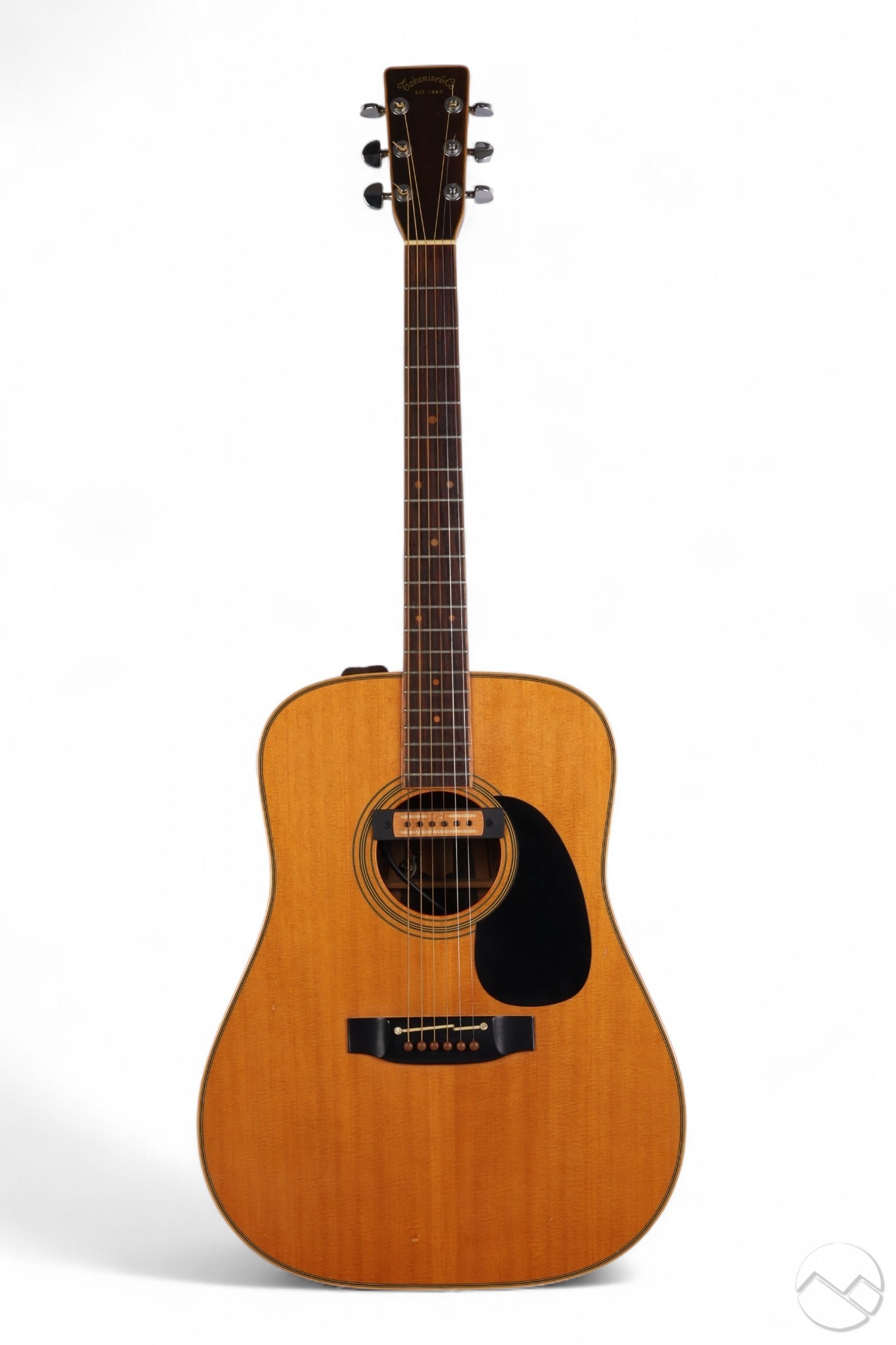 Takamine Vintage EF-375SW Acoustic Electric Guitar: Takamine vintage EF-375SW acoustic-electric guitar featuring a natural solid top with onboard electronics and a soundhole-mounted pickup for amplified performance. The rosewood fretboard has dot inlay