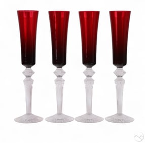 Baccarat Mille Nuits Ruby Fluted Champagne 4pc SET
