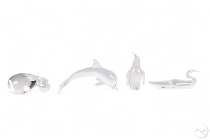 Steuben Hippo Loon Penguin & Dolphin Figurines LOT