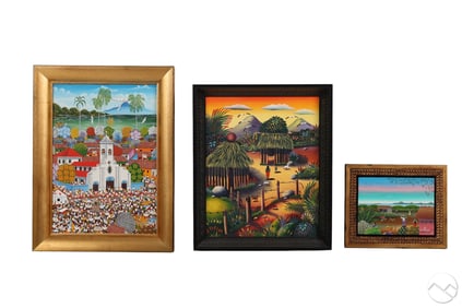 Nicaraguan Traditional Folk Art Paintings 3pc LOT