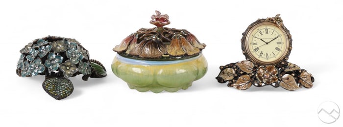 Jay Strongwater Jeweled Box, Clock & Sculpture LOT