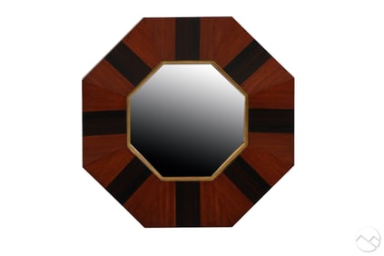 Contemporary Mahogany Ebony Octagonal Wall Mirror