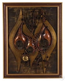 Brutalist Mid Century Copper Brass Wall Sculpture