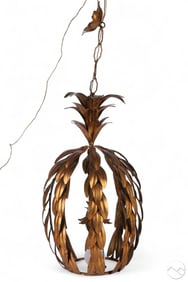 Hollywood Regency Gold Gilt Pineapple Chandelier