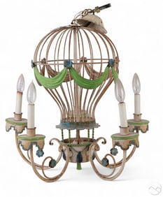 Italian Tole Hot Air Balloon Five Arm Chandelier