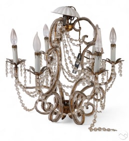 Italy Palm Beach Macaroni Beaded 6 Arm Chandelier