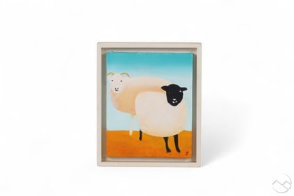 Folk Art Style Sheep Painting Provincetown Artist