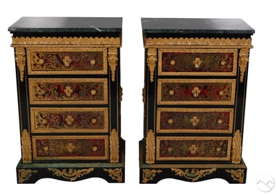 French Pair of Boulle Marquetry Ormolu Chests