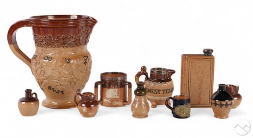 Doulton Lambeth Stoneware Pitcher, Jug & Flask LOT