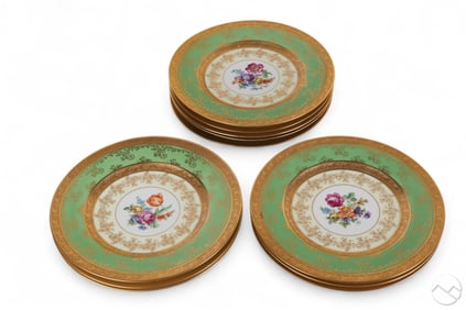 Limoges Porcelain Floral Gold Gilt Charger 11p LOT