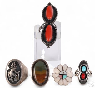 Native American Sterling Silver Gemstone Rings LOT