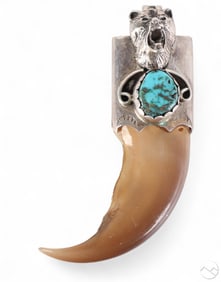 Navajo Sterling Turquoise Bear Claw Pendant 11g
