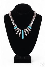 Mexican Sterling 925 Turquoise Modernist Necklace