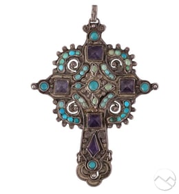 Sterling Matl Mexico Amethyst & Turquoise Pendant