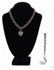 Tiffany Sterling Heart Pendant Necklace & Bracelet