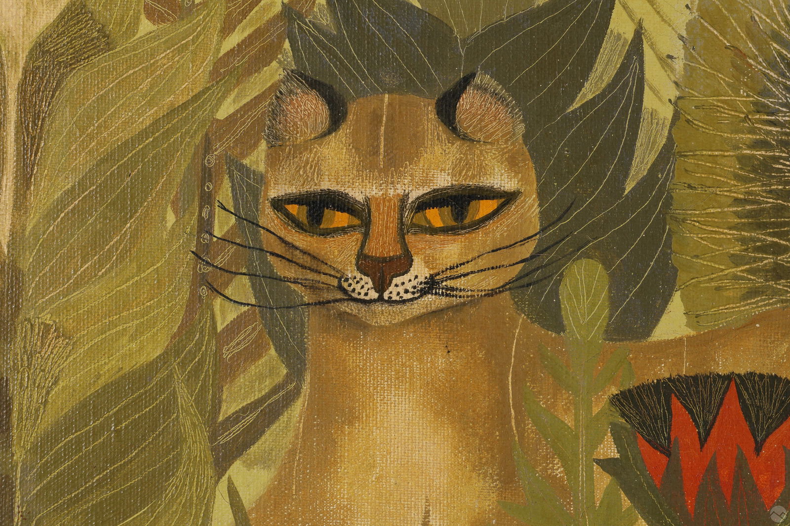 Shelia Flinn b1929 Lions Jungle Scene Oil Painting (1 of 6)