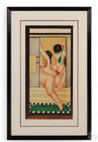 Beryl Cook 1926-2008 A Bathroom Colored Lithograph