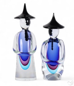 Murano Sommerso Glass Asian Figural Sculptures LOT