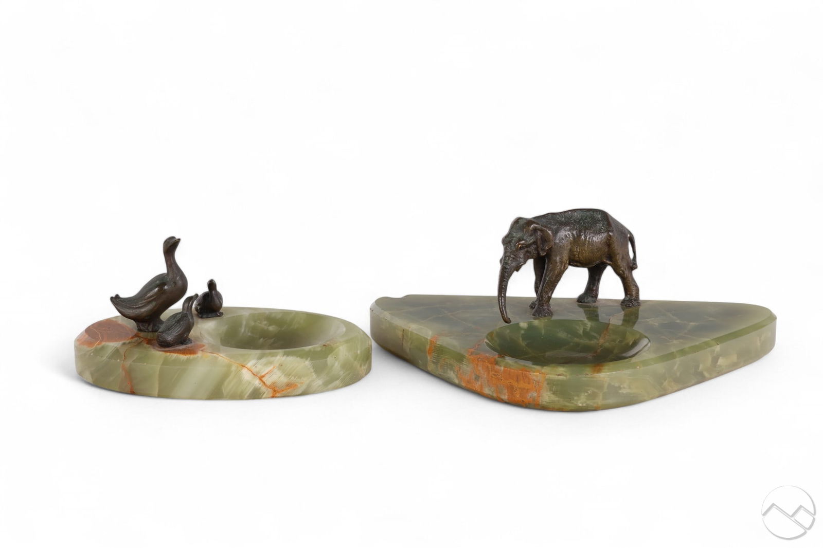 Bronze Elephant & Duck Family Onyx Ashtray 2pc LOT (1 of 8)