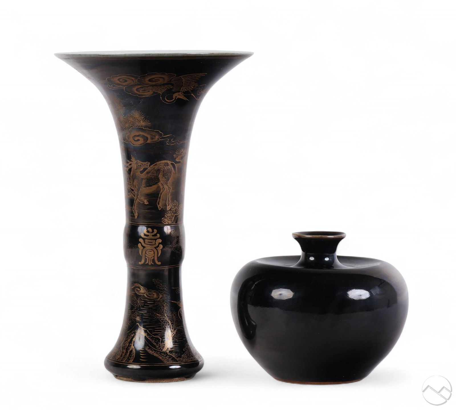 Chinese Porcelain Mirror Black Gilt Bird Motif LOT (1 of 9)