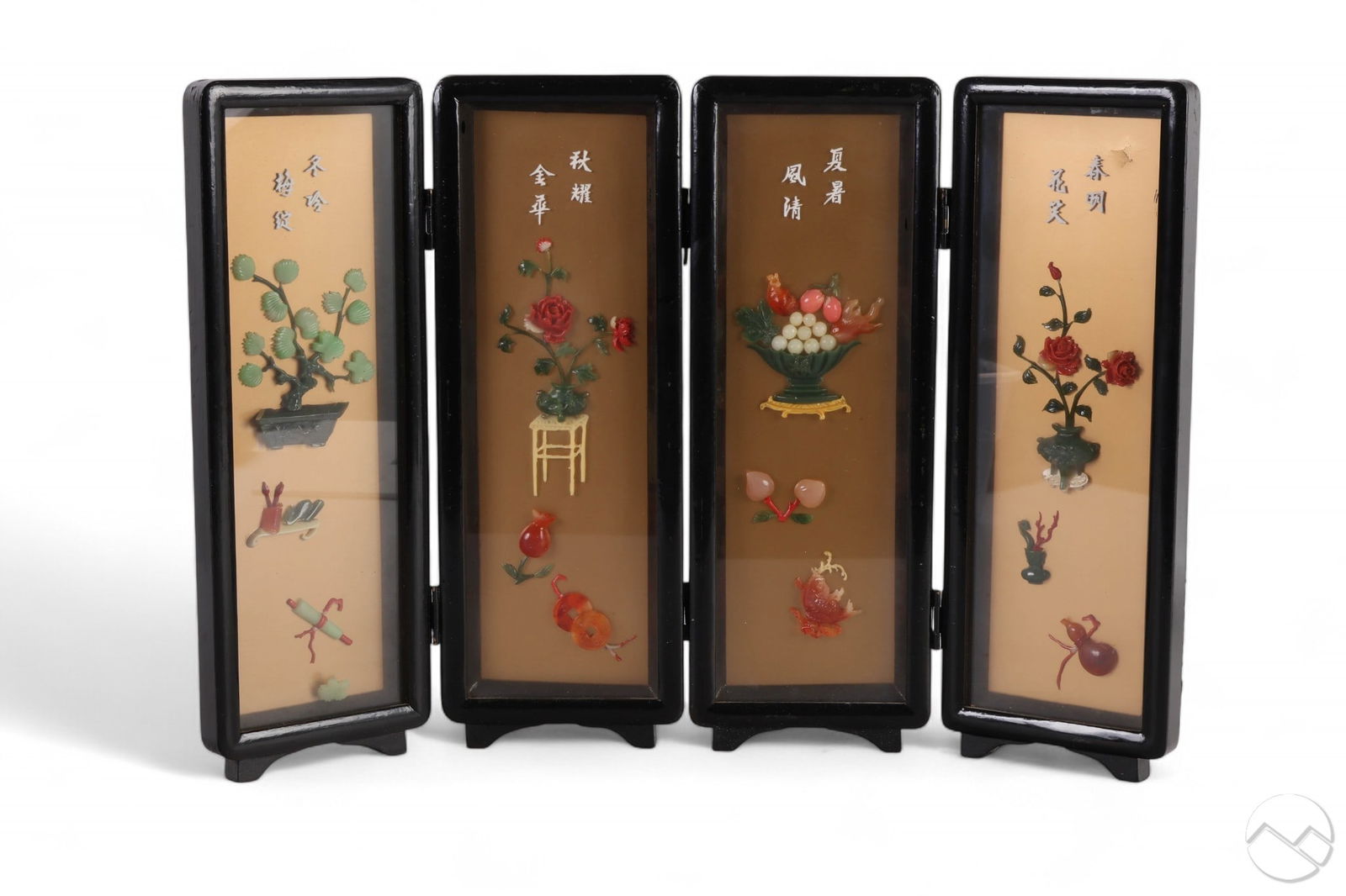 Chinese Jade and Coral Folding Wood Table Screen (1 of 10)