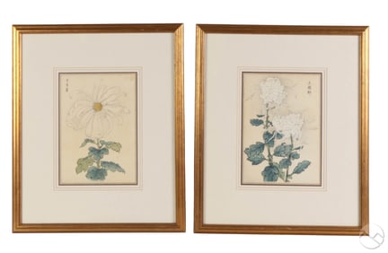 Japanese Antique Meiji Floral Woodblock Prints LOT