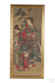 Japanese Antique Working Geishas Painting on Silk