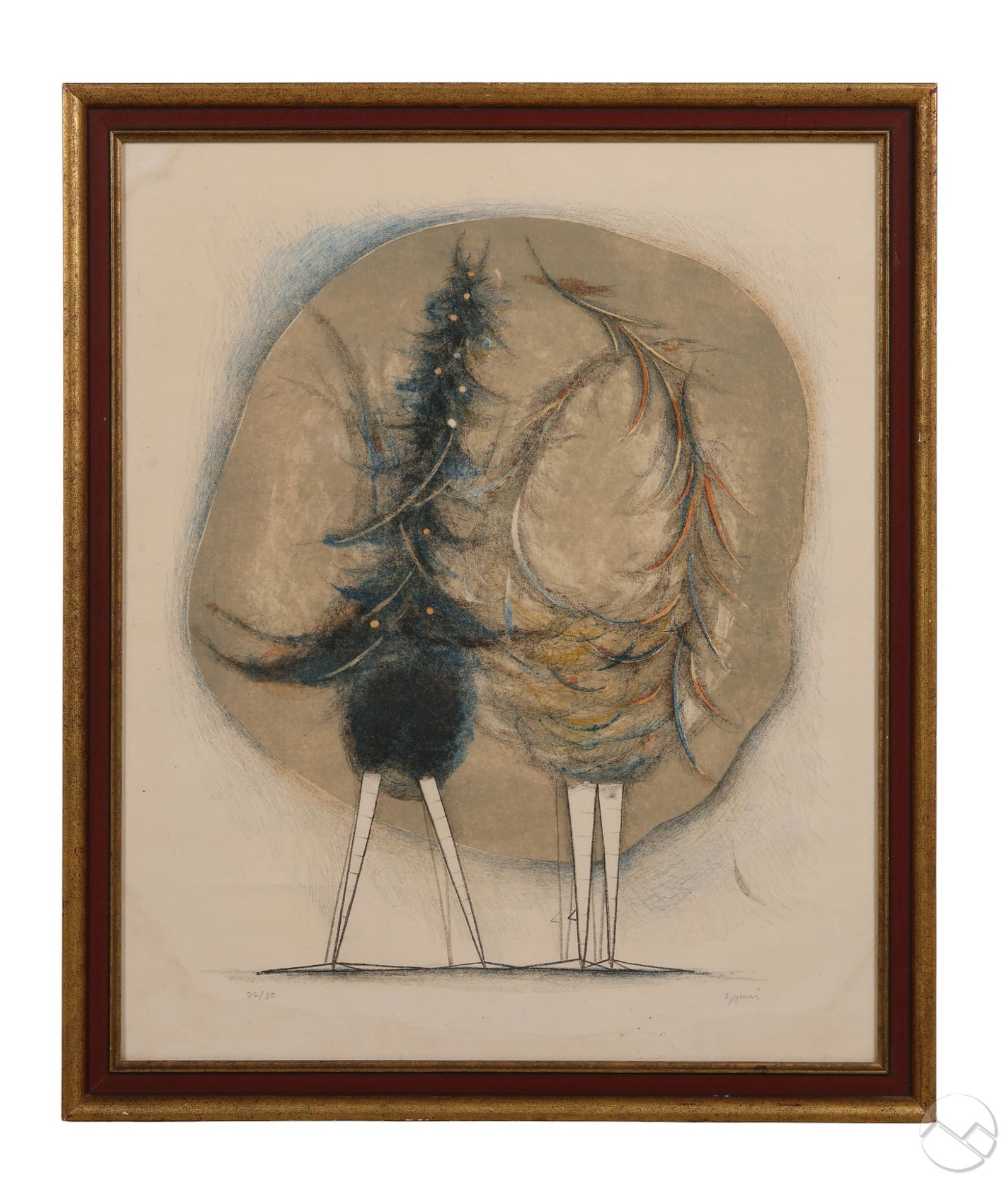 Shigeru Izumi 1922-1995 Golden Birds Woodcut Print (1 of 7)