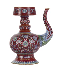 Chinese Enameled Porcelain Dragon Spout 8" Teapot