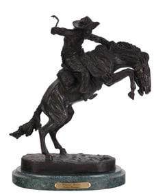 Bronze Bronco & Cowboy Sculpture after F Remington