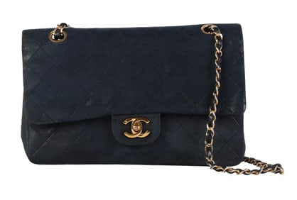 Chanel Classic Quilted Navy Suede Double Flap Bag