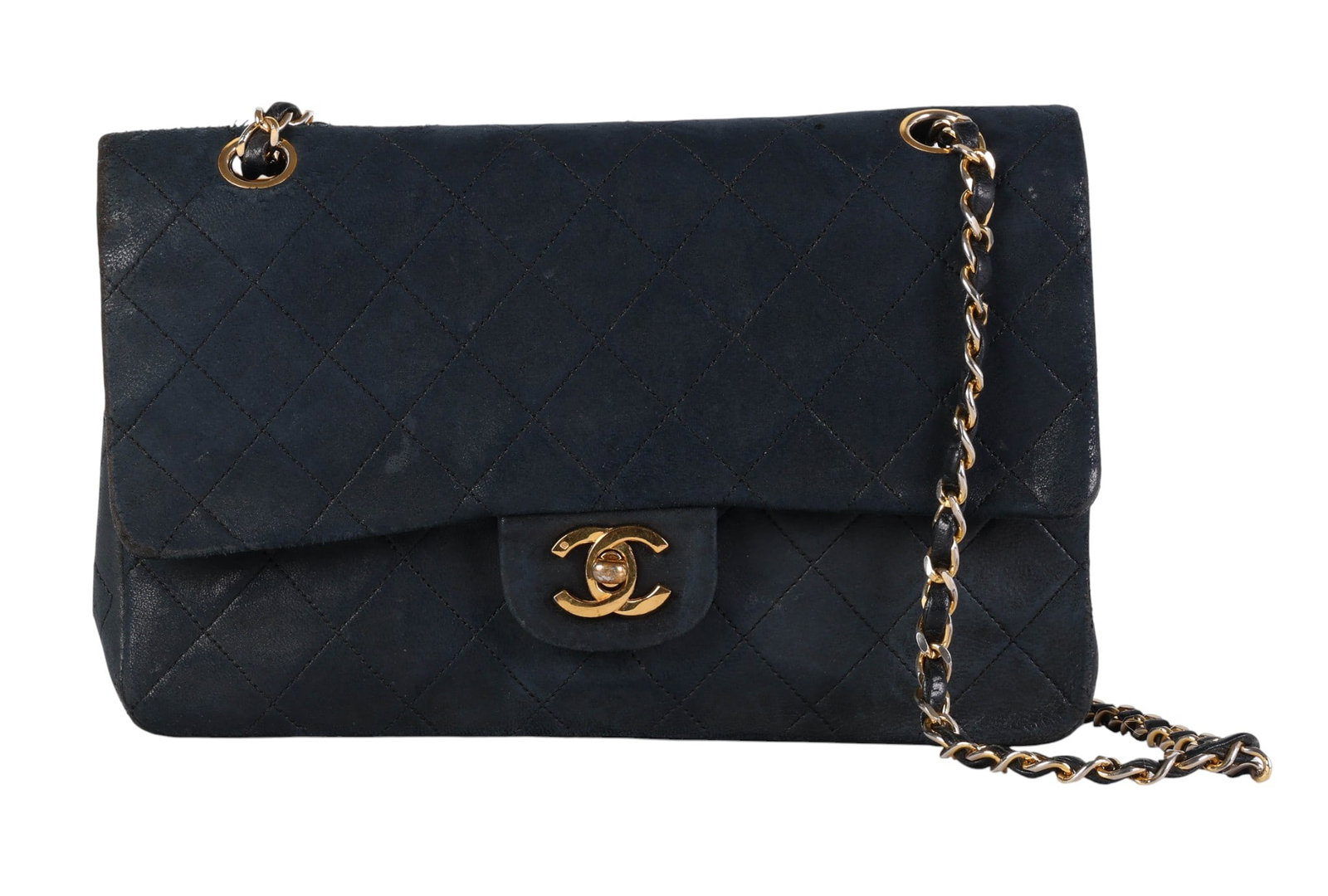 Chanel Classic Quilted Navy Suede Double Flap Bag (1 of 9)