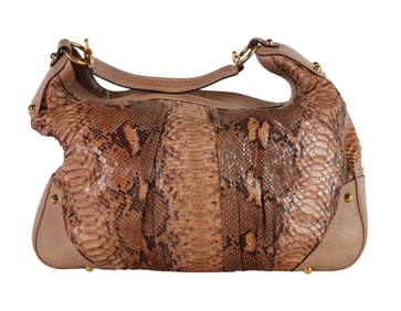 Gucci Snakeskin and Leather Designer Hobo Handbag