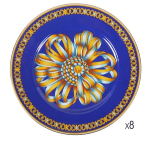 Hermes Cocarde de Soie Porcelain Dessert Plate SET