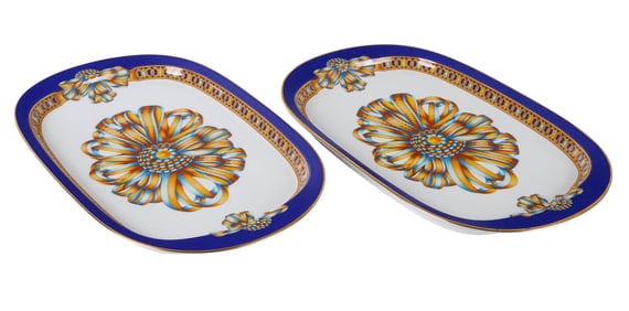 Hermes Cocarde de Soie Porcelain Oval Platter LOT