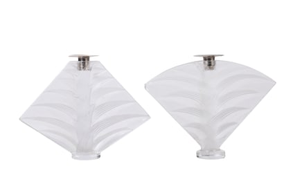 Lalique Ravelana Art Deco Crystal Candleholders PR