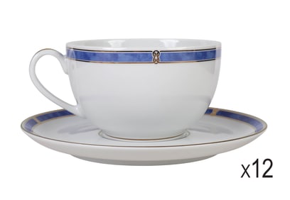 Christofle Oceana Blue Porcelain Teacup Saucer SET