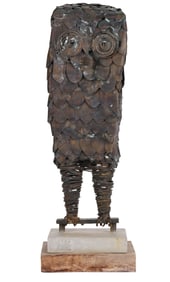 H W Hauptman 20C Mr Owl Brutalist Metal Sculpture