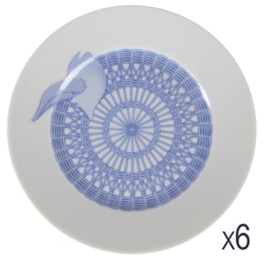 Hermes Porcelain Les Piviones Blue Bread Plate SET