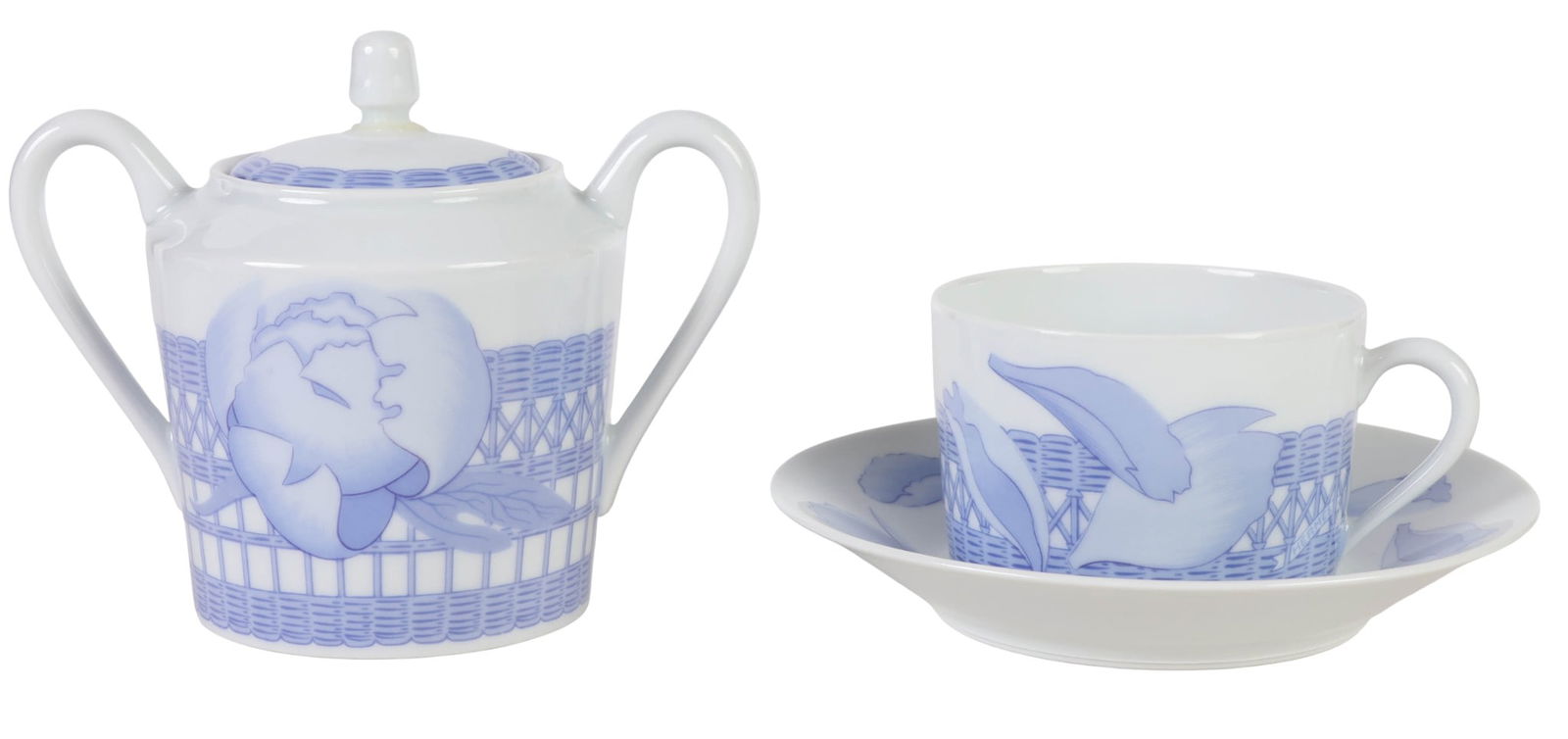 Hermes Les Piviones Blue Cup Saucer Sugar Bowl LOT (1 of 8)