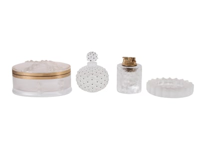 Lalique Crystal Lighter Tray Perfume & Box 4pc LOT