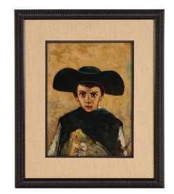 Portrait of Young Boy with Hat Oil Painting SIGNED