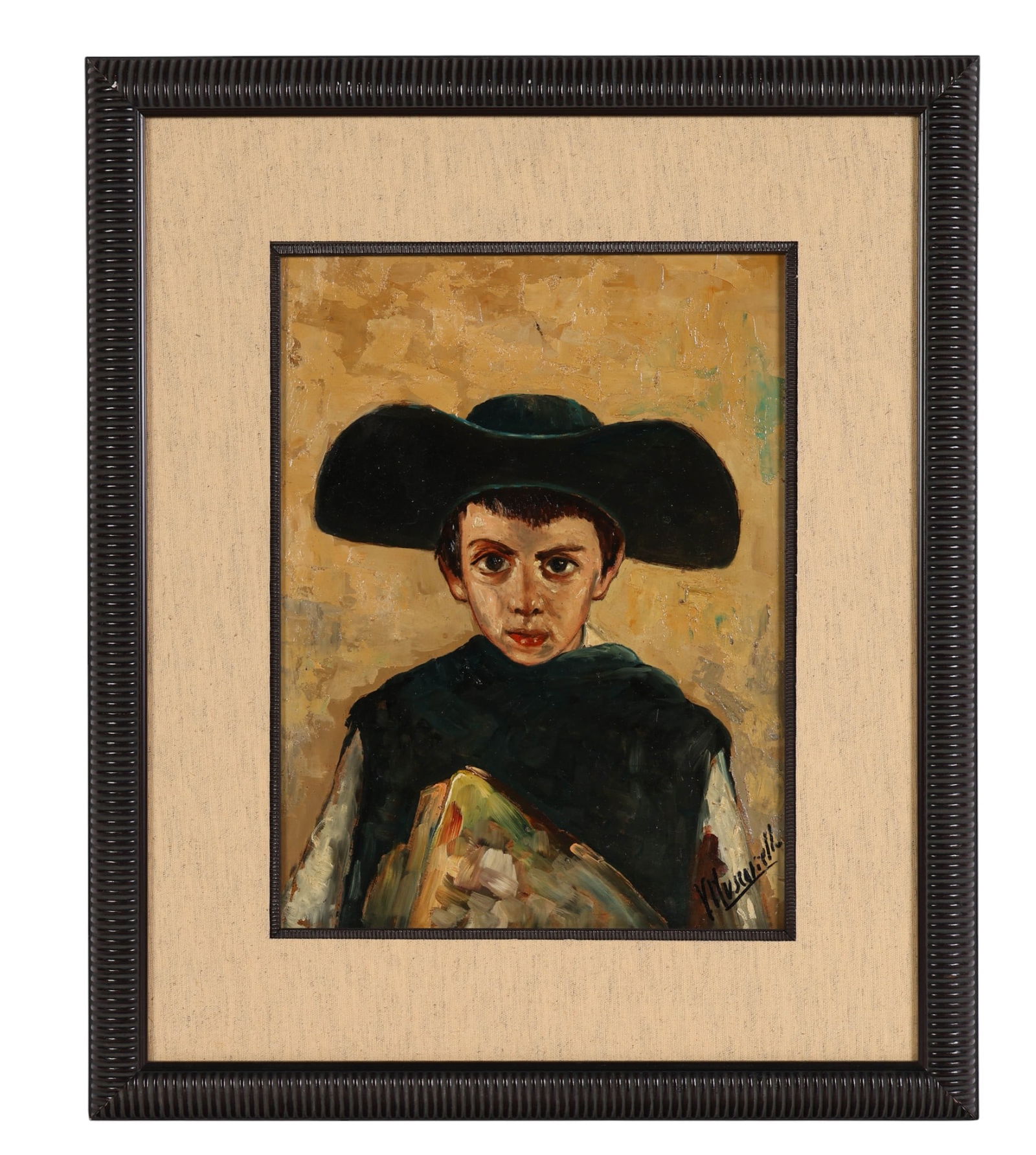 Portrait of Young Boy with Hat Oil Painting SIGNED (1 of 5)